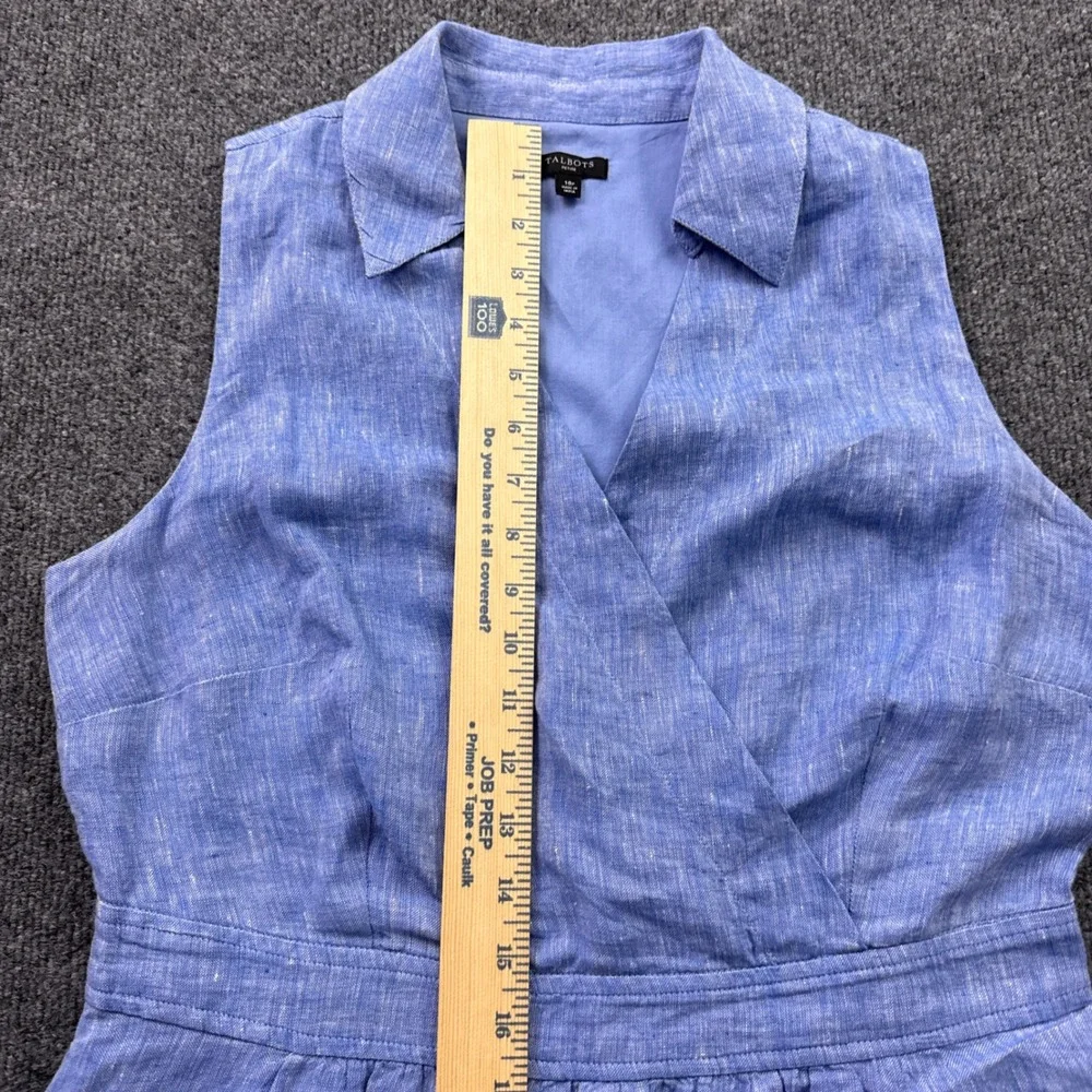 Talbots Linen Midi Dress Womens 10P Blue Sleeveless Pockets Resort Beach Coastal